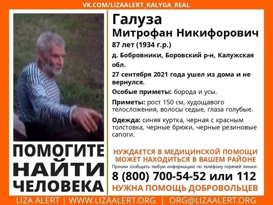 В Калужской области третьи сутки ведутся поиски 87-летнего дедушки