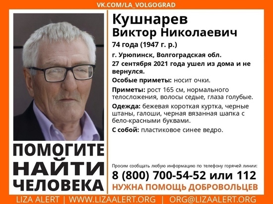 В Волгоградской области разыскивают 74-летнего мужчину