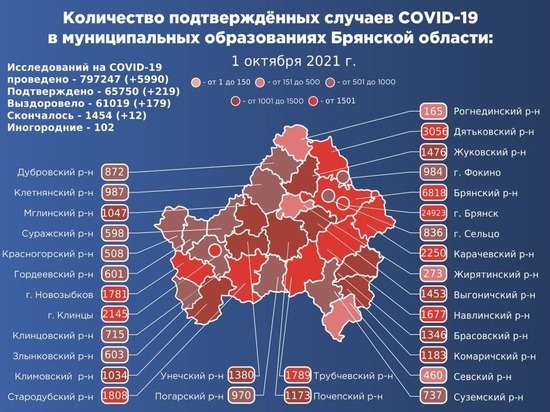 В Брянской области заразились коронавирусом еще 219 человек