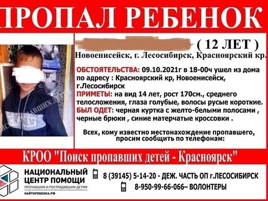 Еще один несовершеннолетний ребенок пропал в Красноярском крае