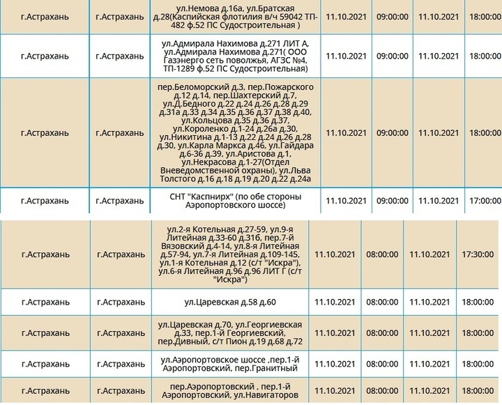 Отключение света 23 ноября