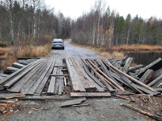 Разбитый лесовозами мост закрыли для транспорта в Карелии