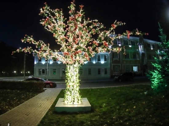 По вечерам в центре Смоленска светится дерево