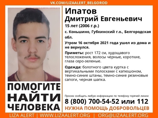 В Белгородской области пропал 15-летний подросток