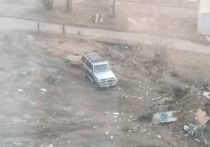 В мкр №1 в Чите (Остров) двое мужчин на Mitsubishi Pajero незаконно выбросили строительный мусор на недавно очищенной территории