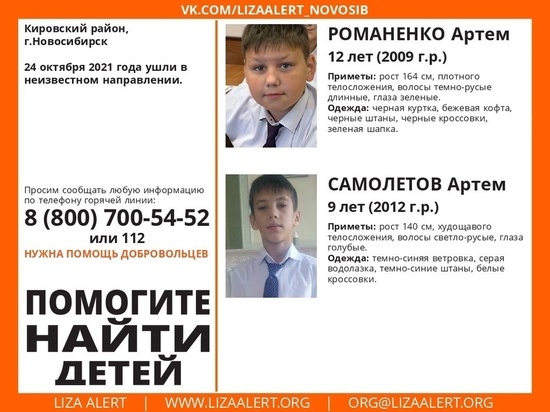 Два Артема 9 и 12 лет пропали в выходные в Новосибирске