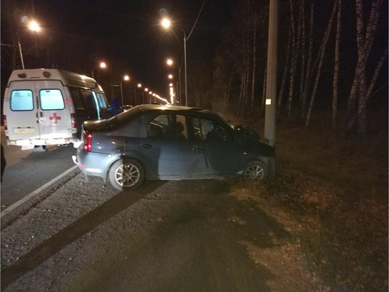 В Рязани на трассе М-5 пьяный водитель на Renault Logan врезался в столб