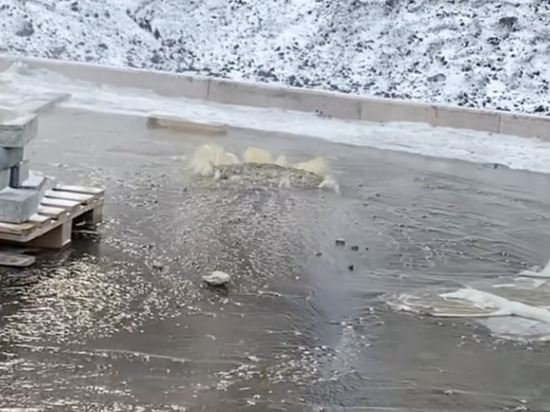 Канализационной водой затопило улицу Караульную в Красноярске