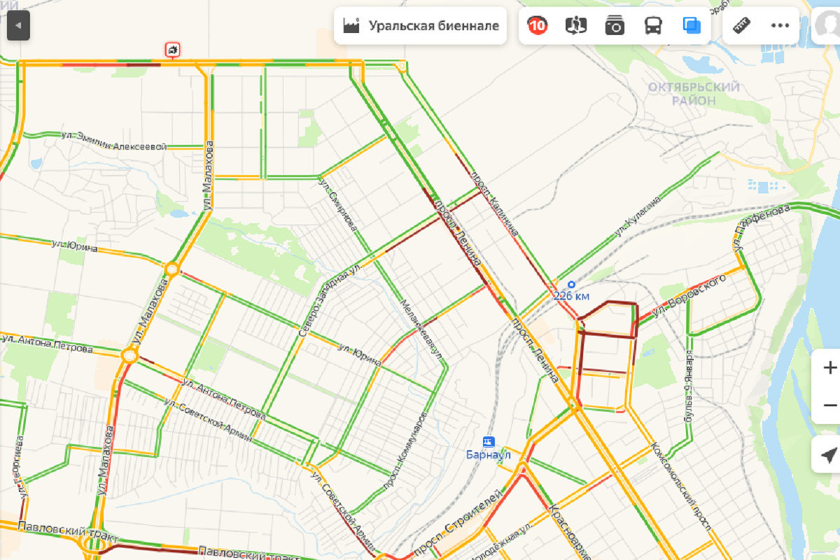 Пробки барнаул. Яндекс карты Барнаул. Площадь октября Барнаул карта. Яндекс карты пробки. 41 Маршрут Барнаул на карте.