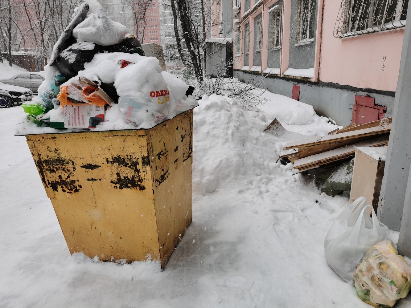 Хабаровчане добираются домой сквозь снег и мусор
