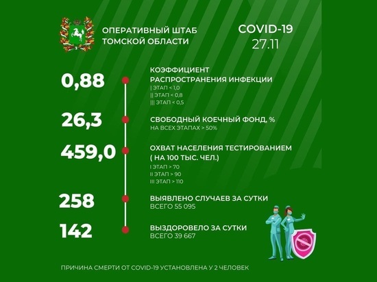 В Томской области 27 ноября число заболевших COVID-19 превысило 55 тысяч человек