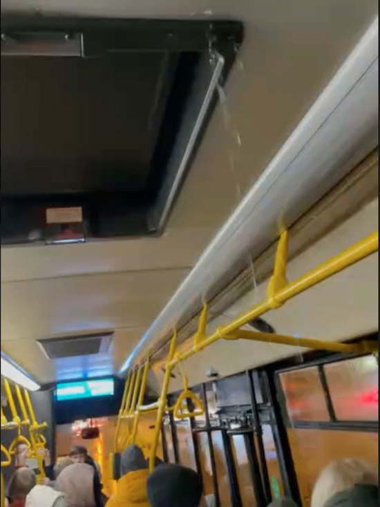 Что за мини водопад: в новокузнецком автобусе протекла крыша