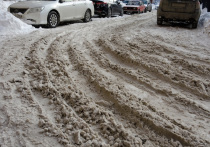 В Санкт-Петербурге дорожные рабочие укладывали новый асфальт во время сильного снегопада