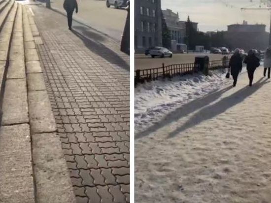 Новосибирцев возмутил почищенный тротуар около мэрии и заваленный снегом напротив
