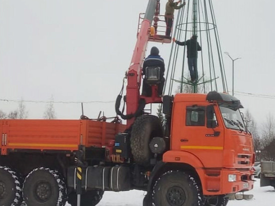 В Можге начали устанавливать новогоднюю ель