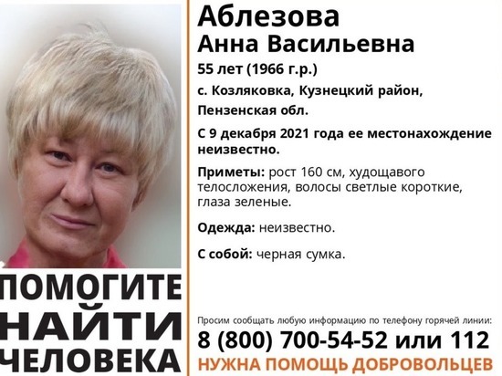В Пензенской области разыскивают без вести пропавшую 55-летнюю женщину