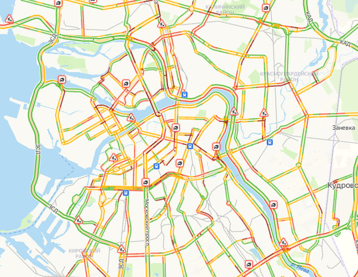 Карта загруженности дорог спб