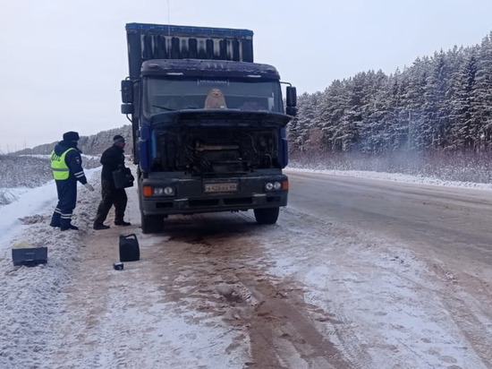 На дороге в Марий Эл сотрудники ГИБДД помогли завести грузовик