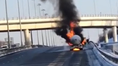 На Киевском шоссе загорелась цистерна с пропаном: кадры с места