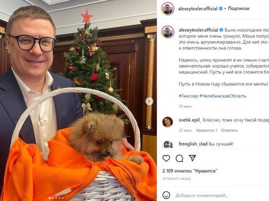 Губернатор Алексей Текслер подарил щенка девочке Маше
