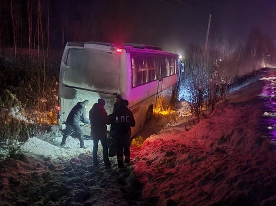 Вылетел в кювет автобус, ехавший в Екатеринбург из Краснотурьинска
