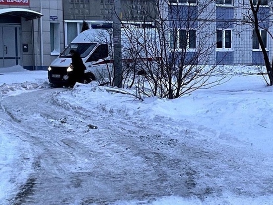 На улице Зубковой в Рязани машина скорой помощи застряла в снегу