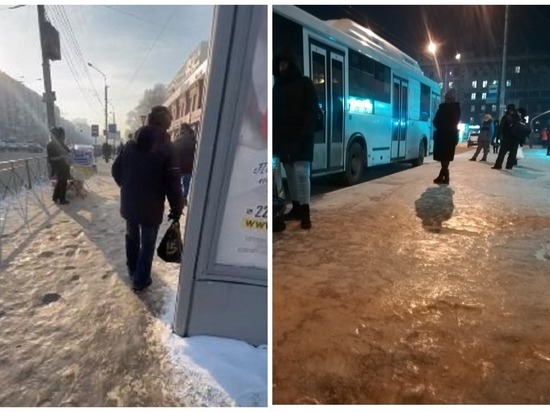 Новосибирцы пожаловались на жуткий гололед возле метро и на остановках