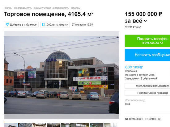 В Рязани за 155 миллионов рублей продают ТЦ «Норд»