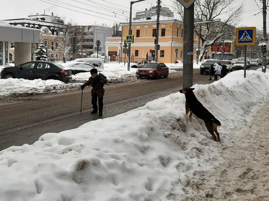 В Саратове пешеходы передвигаются по проезжей части из-за заваленных снегом тротуаров
