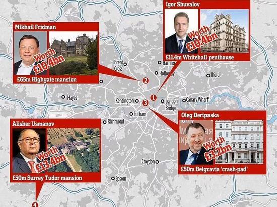 Daily Mail опубликовала "карту" лондонской недвижимости российских олигархов