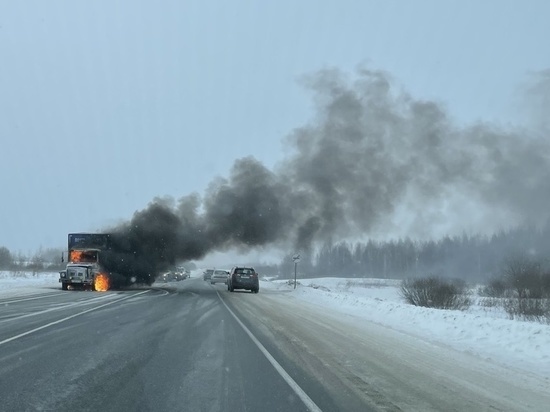 Под Смоленском в результате ДТП загорелся грузовой автомобиль