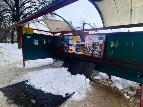 В Рязани под тяжестью снега обвалилась крыша остановки на улицы Щорса