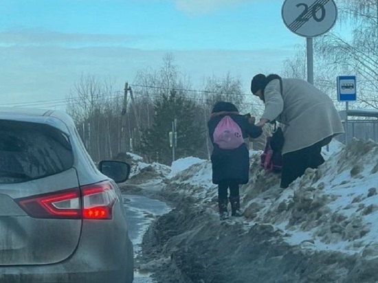 В Рязани женщина с ребёнком едва не попали под машину из-за сугроба