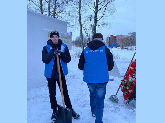 Волонтеры помогли с уборкой снега у военных памятников в двух районах в Ленобласти