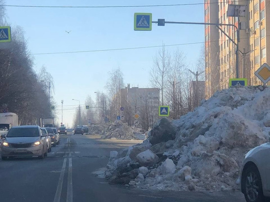 В Рязани на улице Шереметьевской гора из снега перекрыла полосу дороги