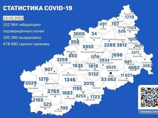 Где в Тверской области найдено больше всего случаев заражения COVID-19 за сутки