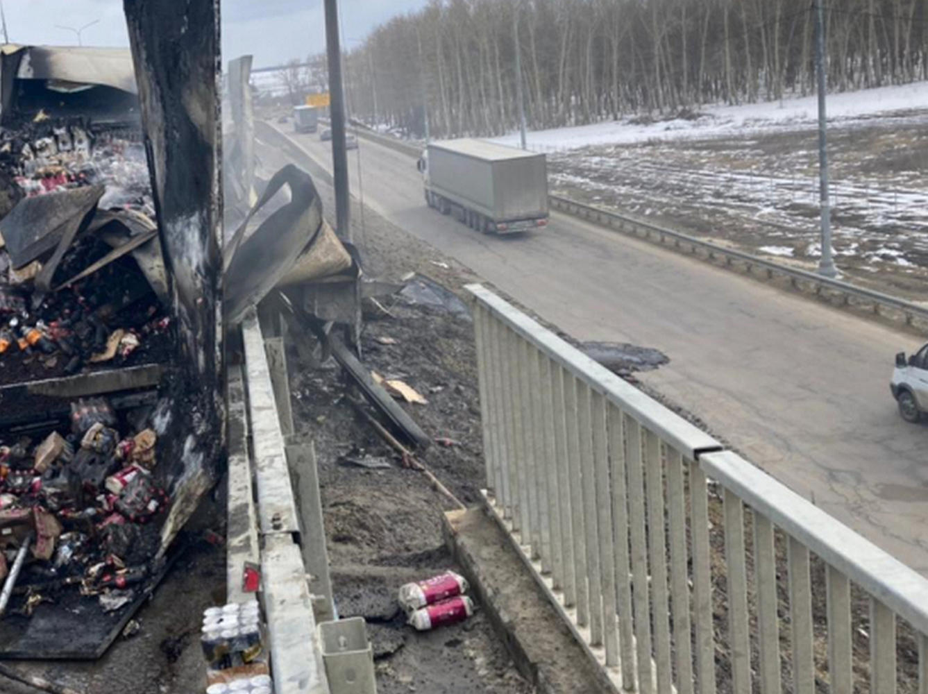 В Воронежской области перевернулась и сгорела фура