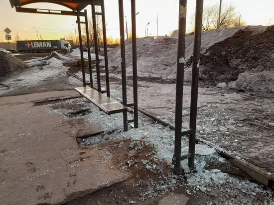 В Рязани на улице Зубковой разбили стеклянную остановку