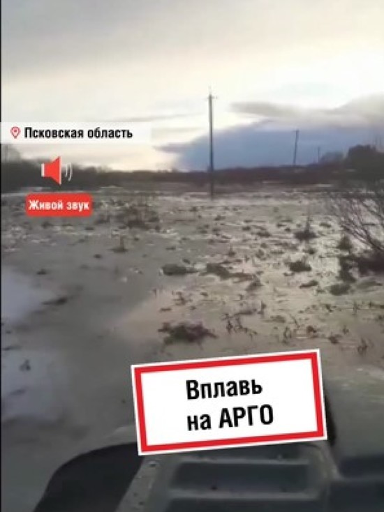 Псковским энергетикам пришлось пересекать разлившуюся реку на вездеходе