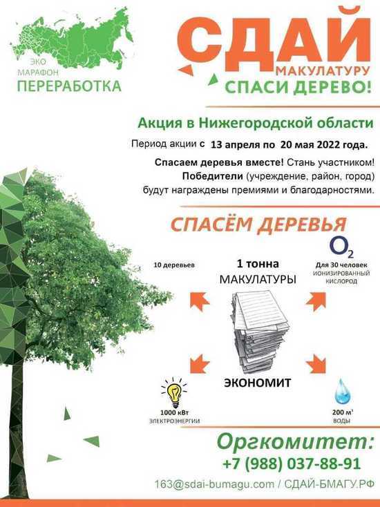 С 13 апреля по 20 мая в Нижегородской области пройдет экомарафон «Сдай макулатуру – спаси дерево!»