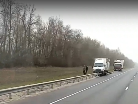 В Курской области грузовик повис на отбойнике дороги