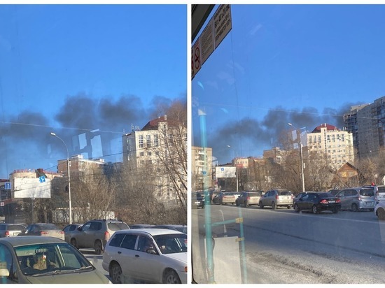 Столб черного дыма поднялся над центром Новосибирска
