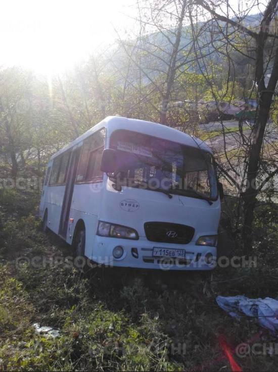 Автобус с пассажирами слетел в кювет в Сочи