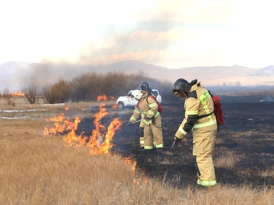 Более 100 пожарных ликвидировали пал травы возле села в Забайкалье