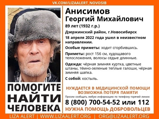 В Новосибирске объявили в розыск 89-летнего дедушку с длинными волосами