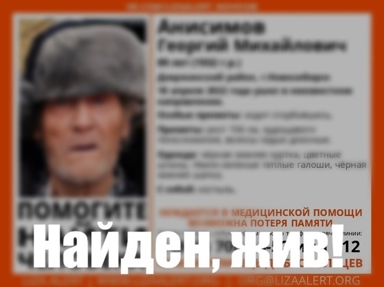 Поиски 89-летнего пенсионера с длинными волосами завершились в Новосибирске