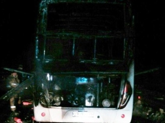 В Воронежской области ночью на трассе сгорел микроавтобус "Пежо"