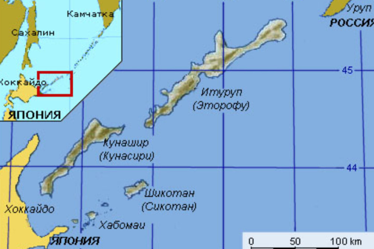 Карта южных островов Курильской гряды