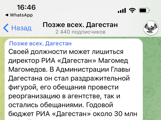 Директор РИА «Дагестан» может лишиться должности