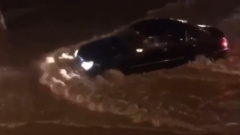 В Тбилиси из-за дождей вышла из берегов река: видео плывущих машин